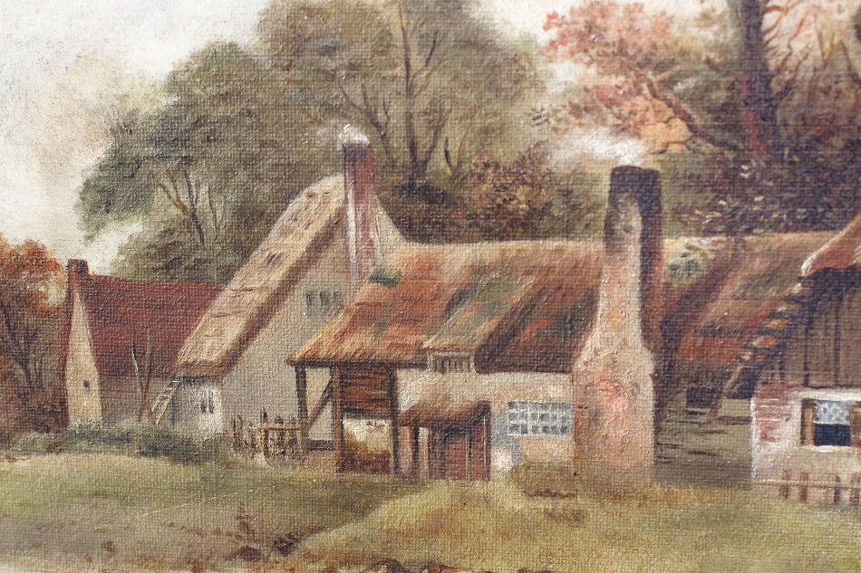 River scene with the old cottage / Oil Painting