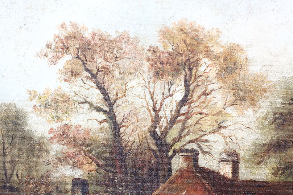 River scene with the old cottage / Oil Painting