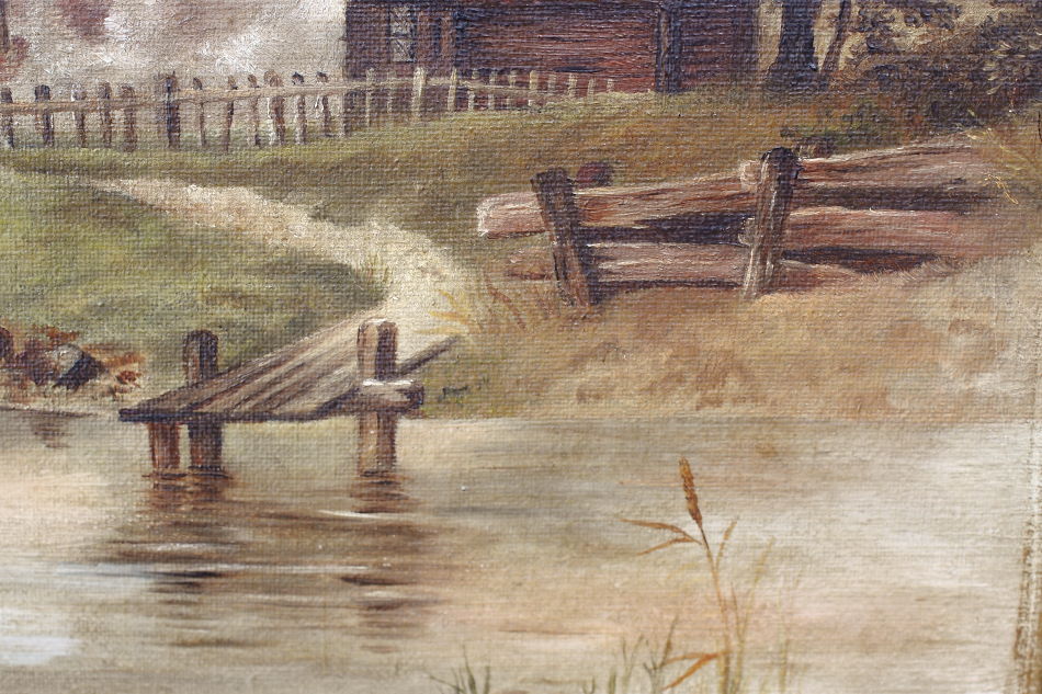 River scene with the old cottage / Oil Painting