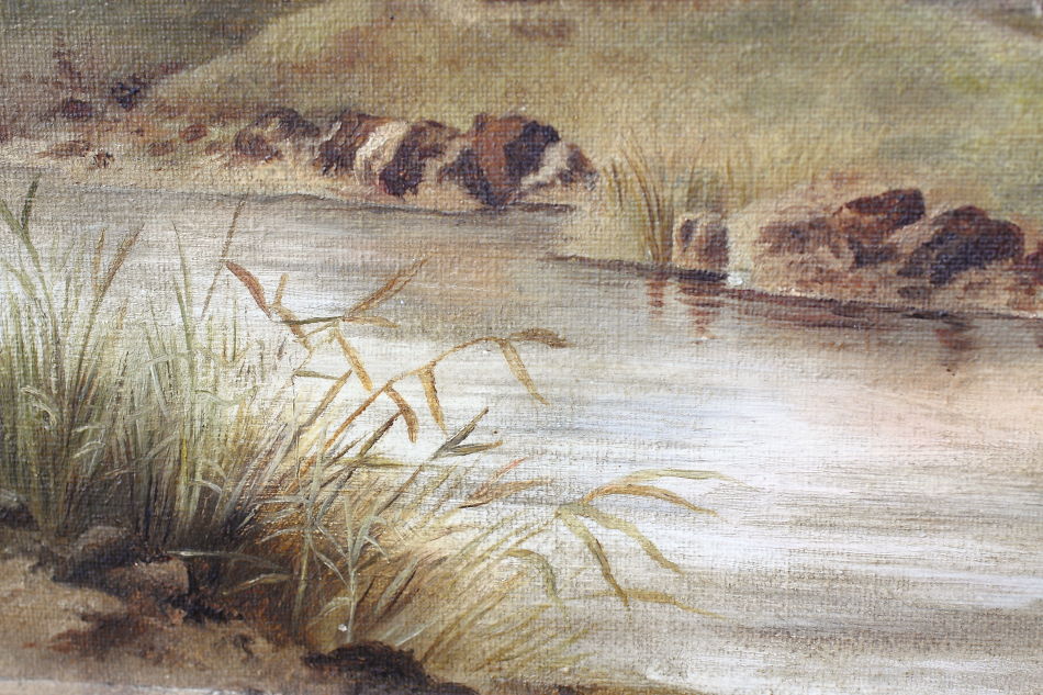 River scene with the old cottage / Oil Painting