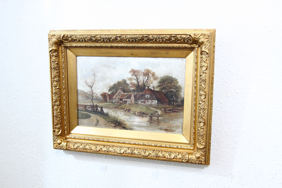 River scene with the old cottage / Oil Painting