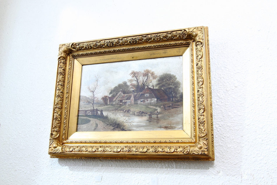 River scene with the old cottage / Oil Painting