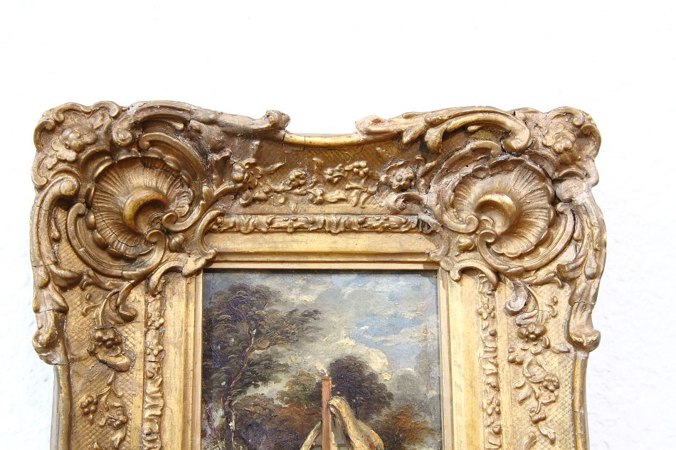 Figure with dog outside of a cottage /Oil Painting
