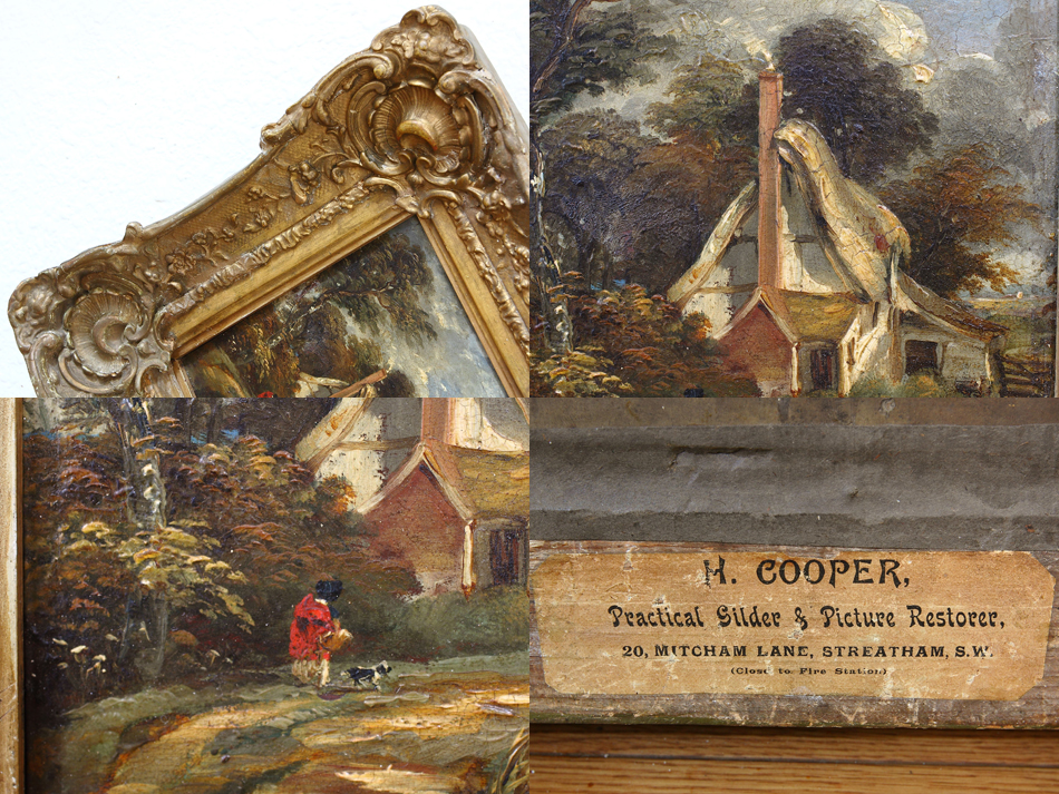 Figure with dog outside of a cottage /Oil Painting