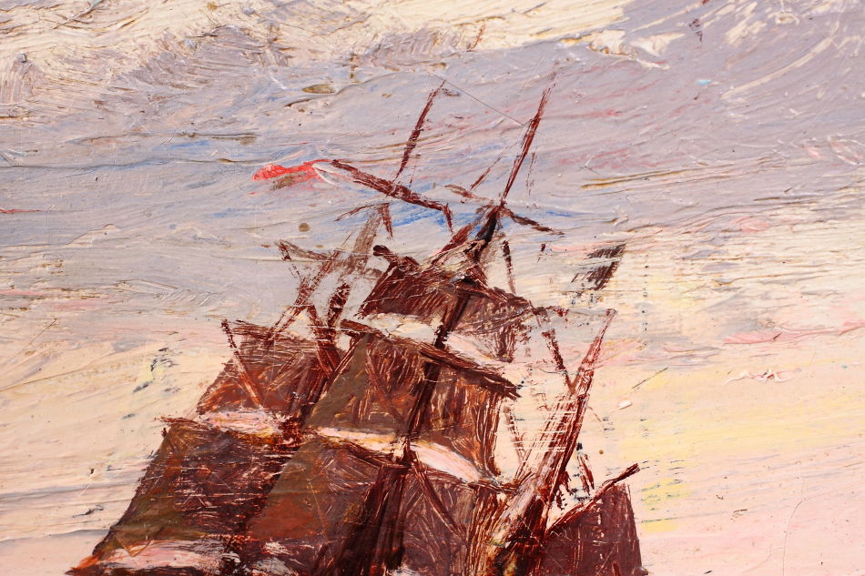 Seascape with the clipper ship /Oil Painting