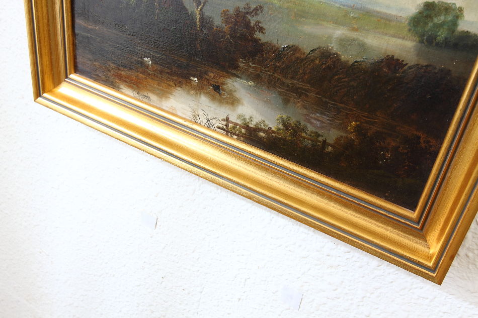 Landscape with waterfowles / Oil Painting