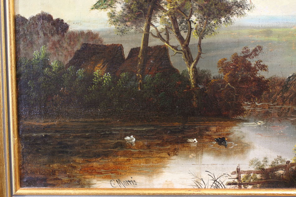 Landscape with waterfowles / Oil Painting