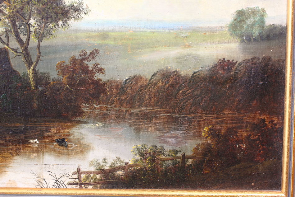 Landscape with waterfowles / Oil Painting