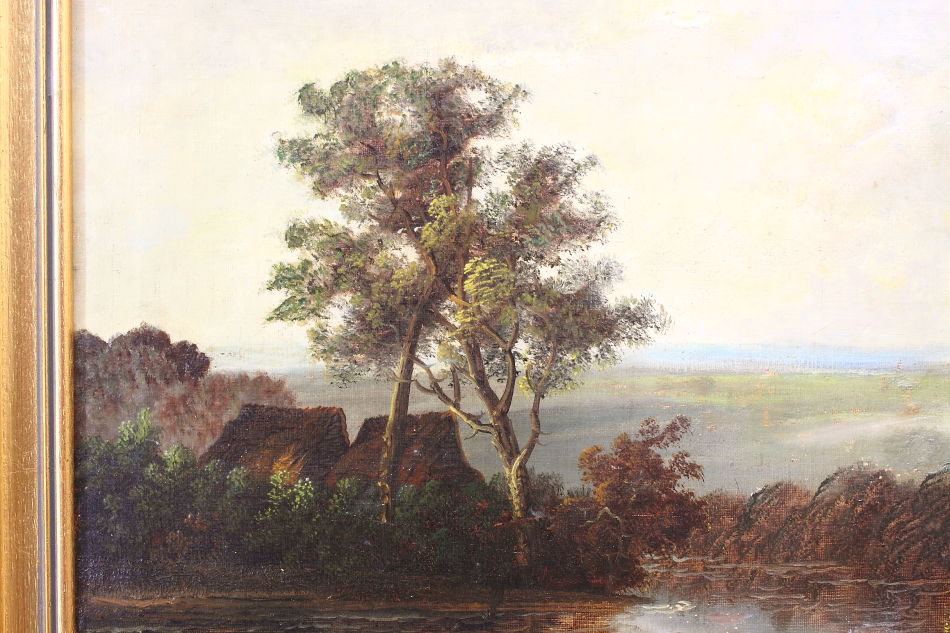 Landscape with waterfowles / Oil Painting