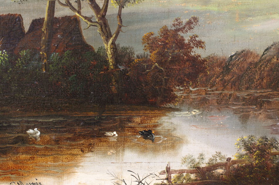 Landscape with waterfowles / Oil Painting