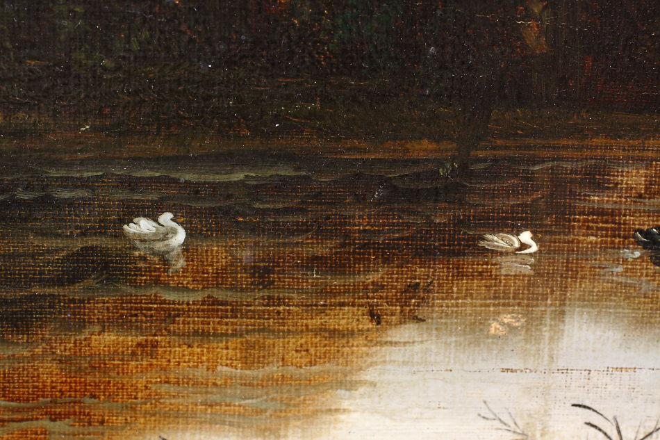 Landscape with waterfowles / Oil Painting