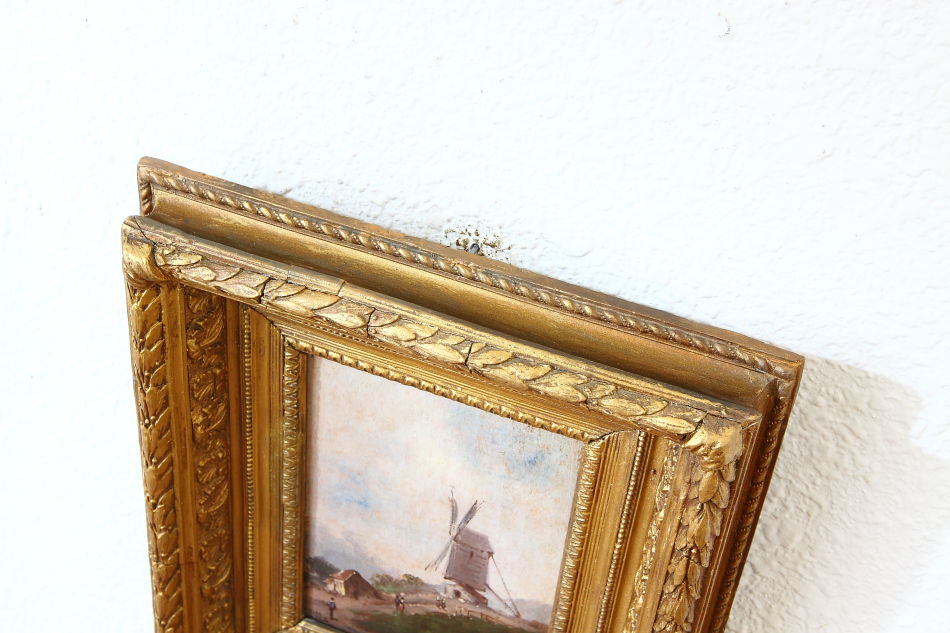 Figures before Windmill / Oil Painting