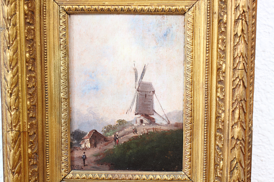 Figures before Windmill / Oil Painting