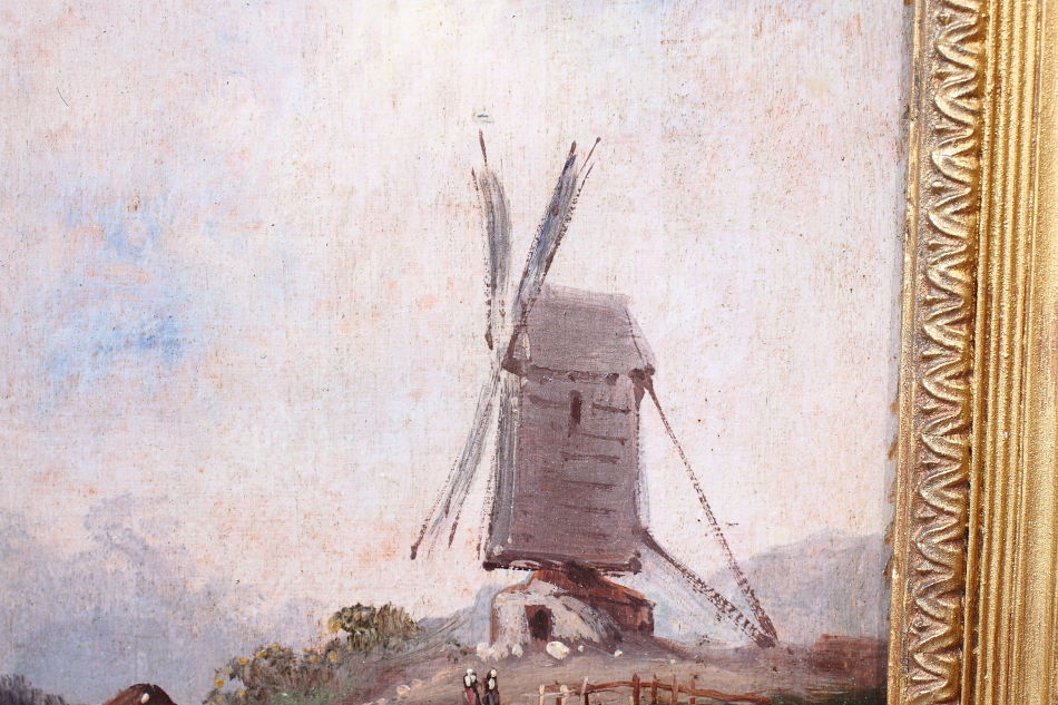 Figures before Windmill / Oil Painting