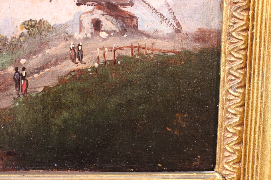 Figures before Windmill / Oil Painting