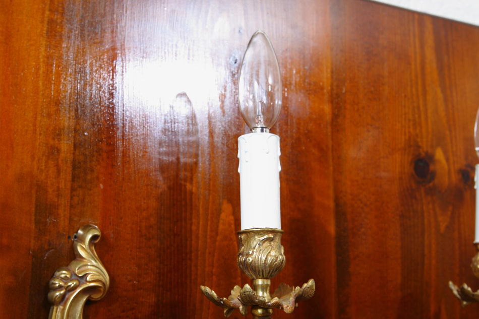 ルイ15世Louis XVスタイル アンティークブラス ブラケットランプ(2灯)/ペア