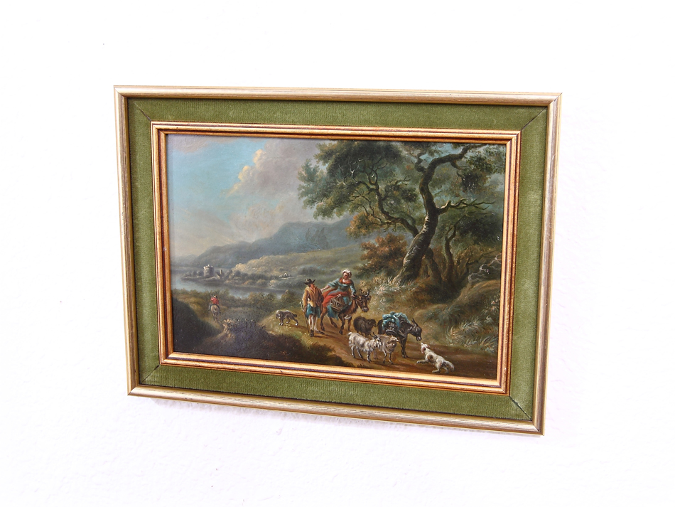 Travellers in Landscape / Oil Painting