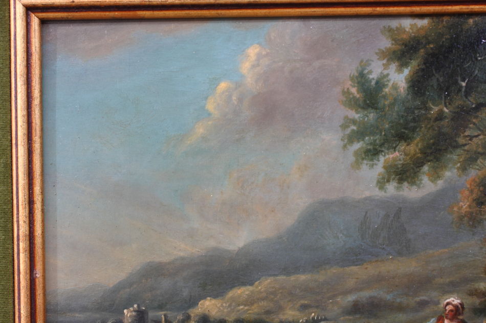 Travellers in Landscape / Oil Painting