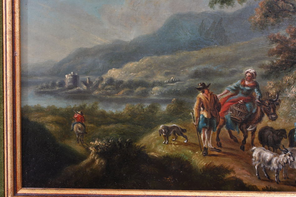 Travellers in Landscape / Oil Painting