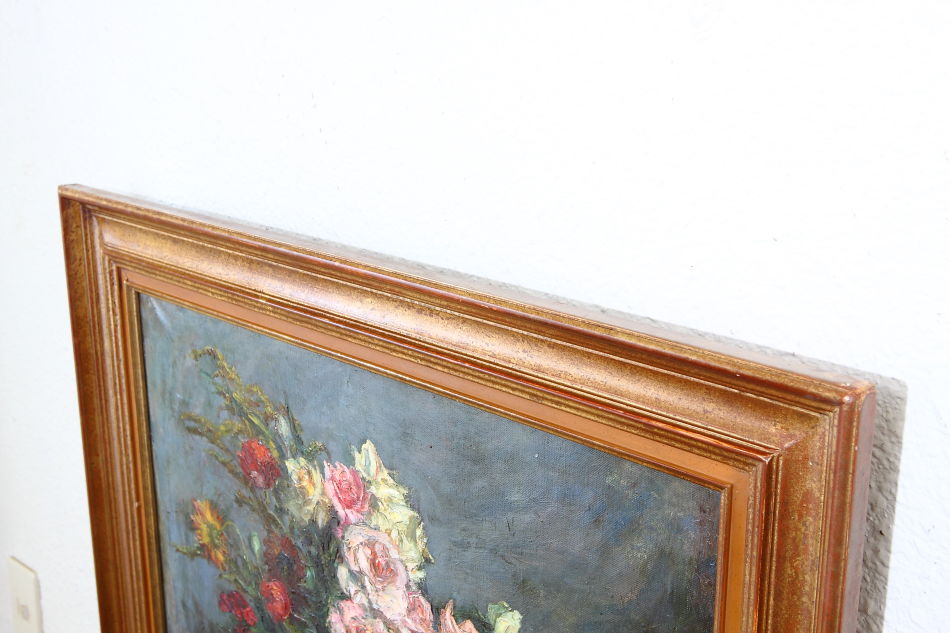 Flowers in a vase on a table / Oil Painting