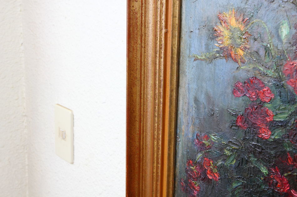 Flowers in a vase on a table / Oil Painting