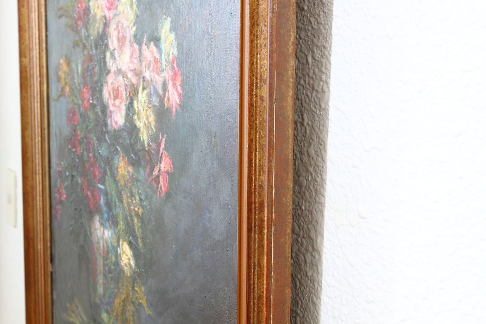 Flowers in a vase on a table / Oil Painting