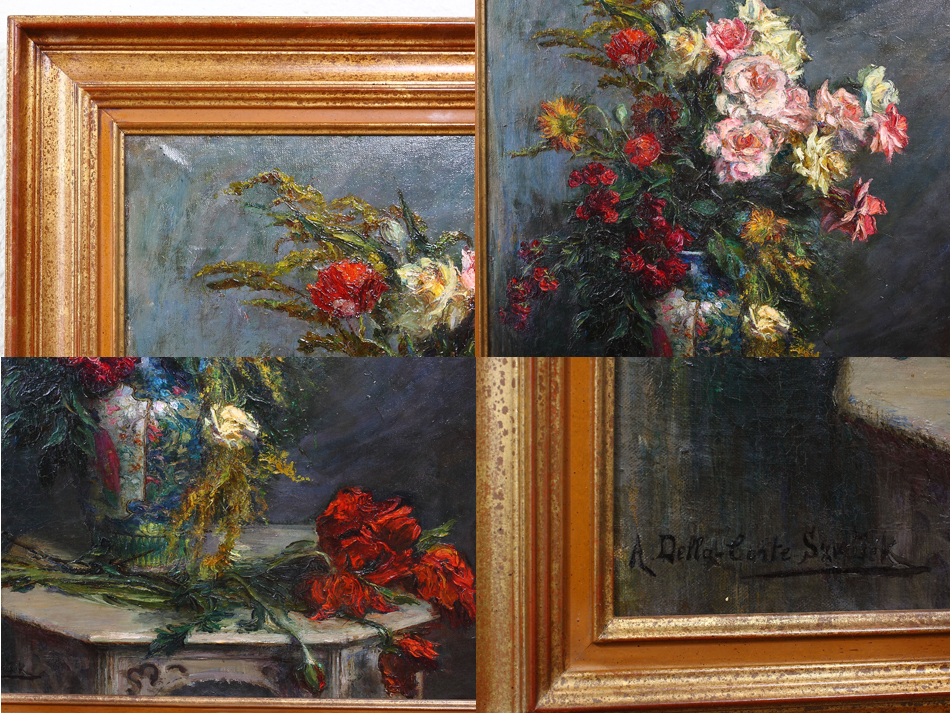 Flowers in a vase on a table / Oil Painting