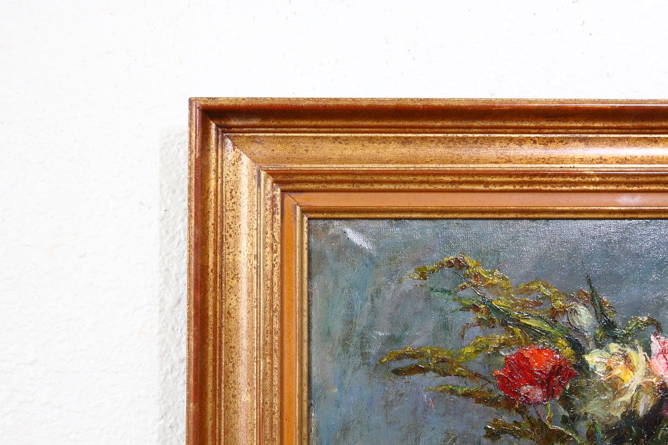 Flowers in a vase on a table / Oil Painting