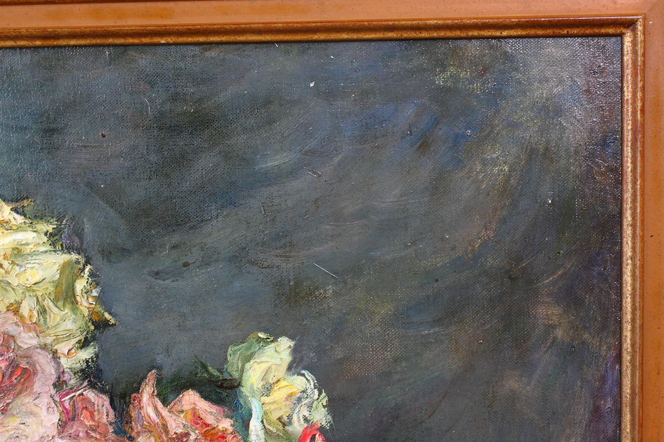 Flowers in a vase on a table / Oil Painting