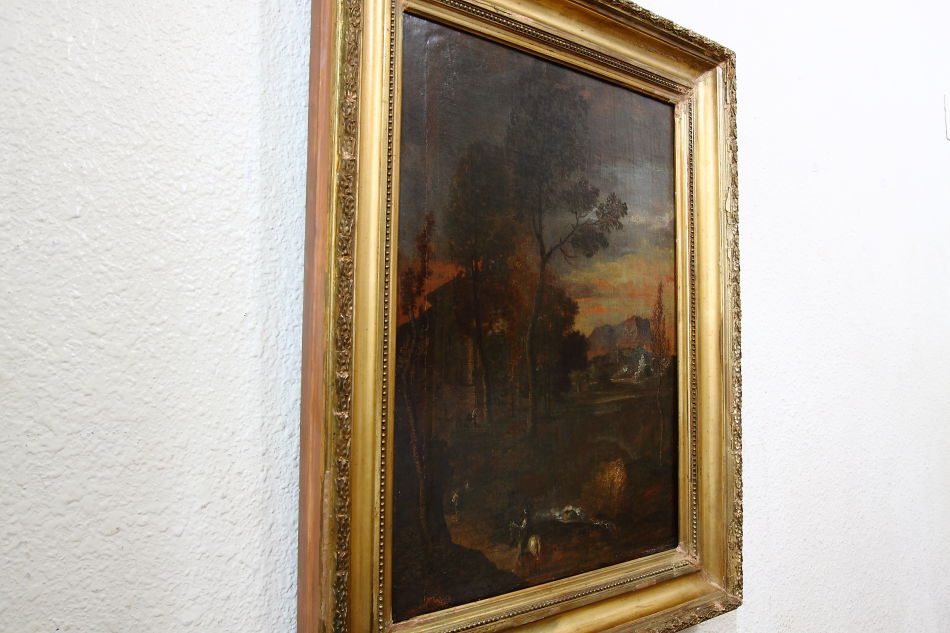 Travellers in Landscape / Oil Painting