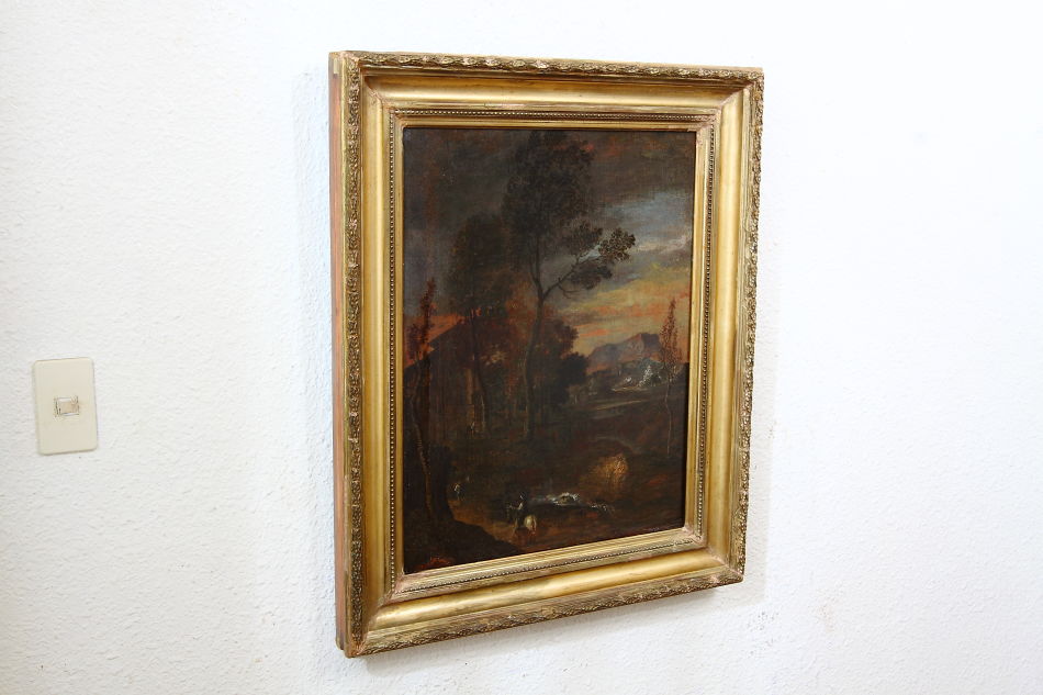 Travellers in Landscape / Oil Painting