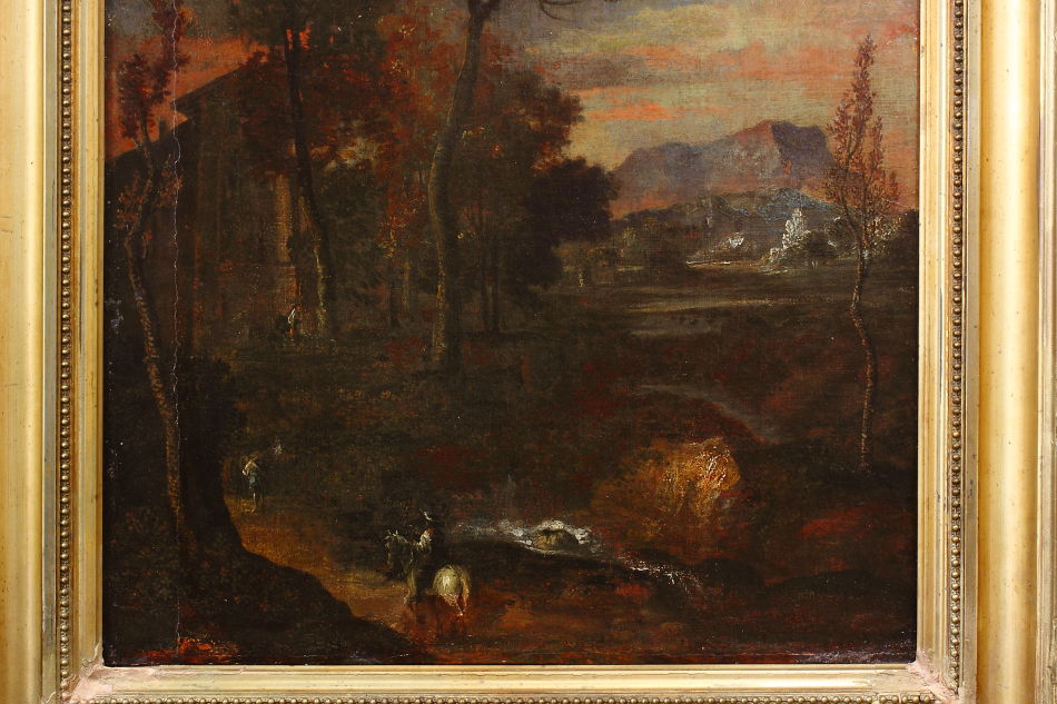 Travellers in Landscape / Oil Painting