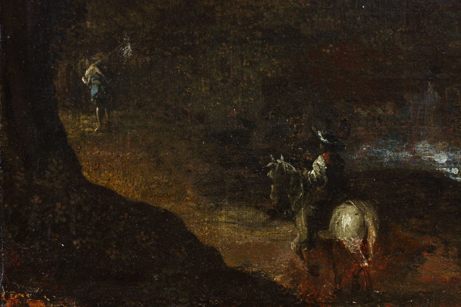 Travellers in Landscape / Oil Painting