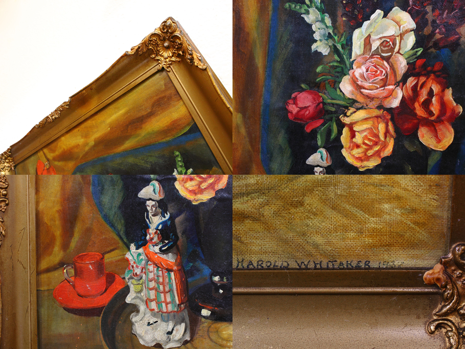 Flowers and a Porcelain Figure / Oil Painting
