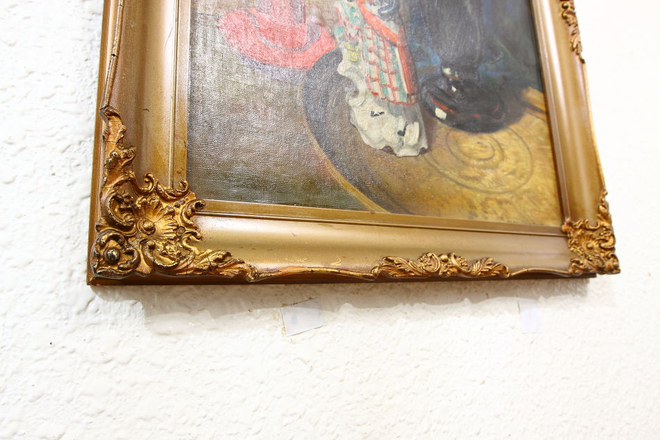 Flowers and a Porcelain Figure / Oil Painting