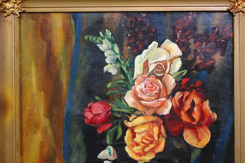 Flowers and a Porcelain Figure / Oil Painting