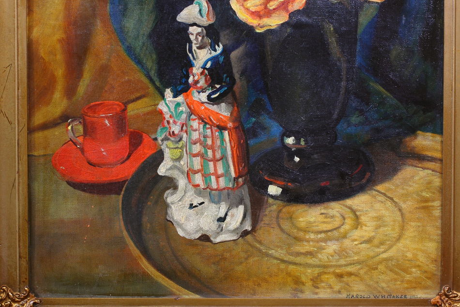 Flowers and a Porcelain Figure / Oil Painting