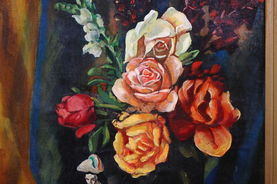 Flowers and a Porcelain Figure / Oil Painting