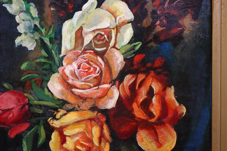 Flowers and a Porcelain Figure / Oil Painting