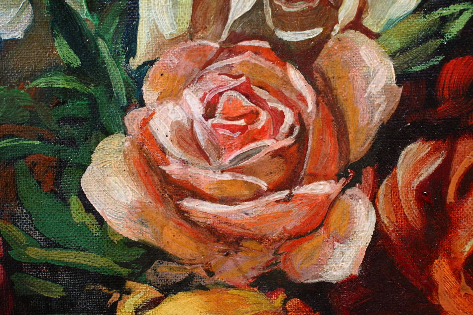 Flowers and a Porcelain Figure / Oil Painting
