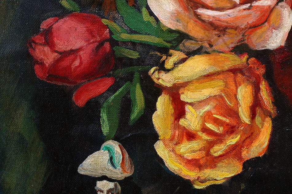 Flowers and a Porcelain Figure / Oil Painting