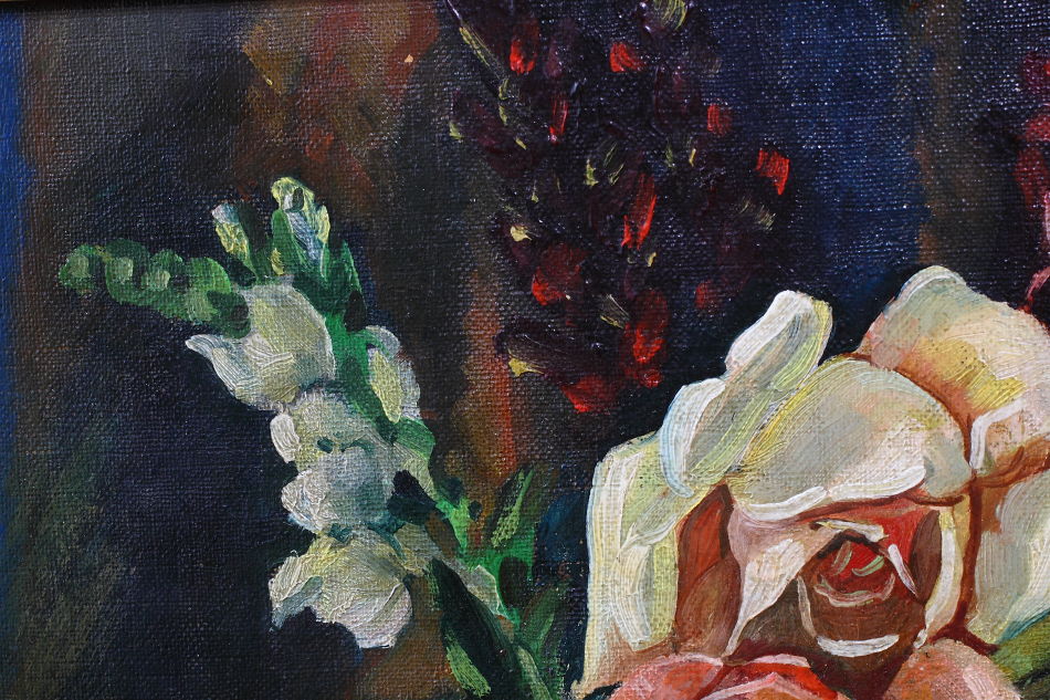 Flowers and a Porcelain Figure / Oil Painting