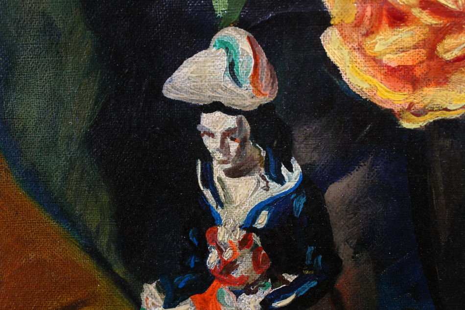 Flowers and a Porcelain Figure / Oil Painting