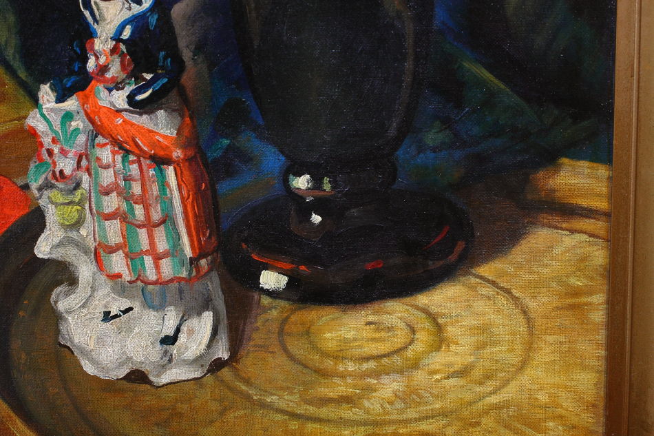 Flowers and a Porcelain Figure / Oil Painting