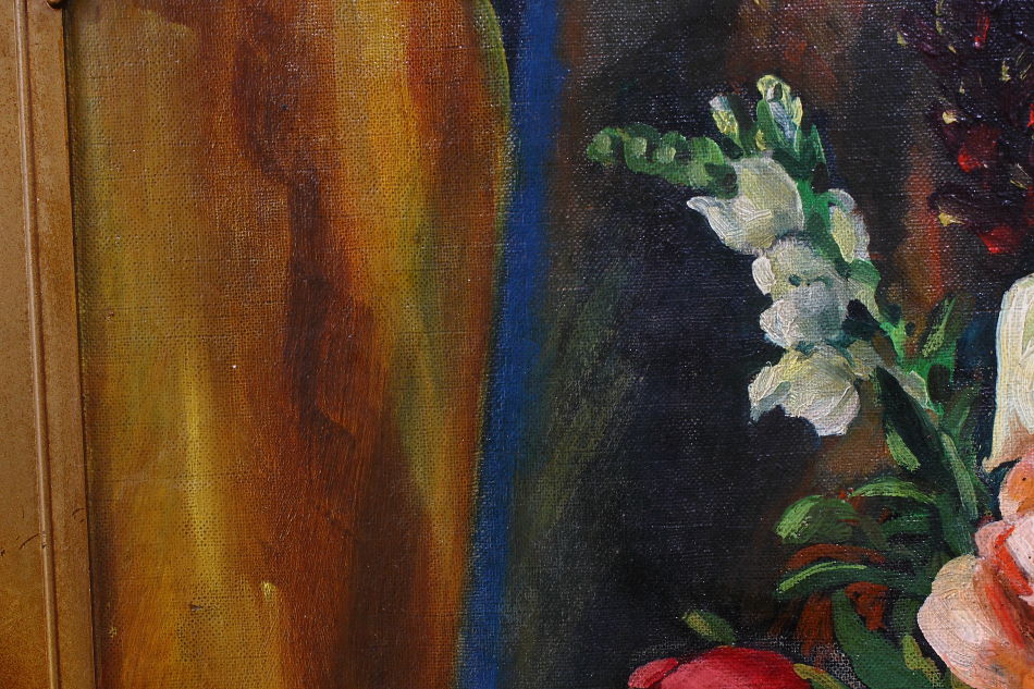 Flowers and a Porcelain Figure / Oil Painting