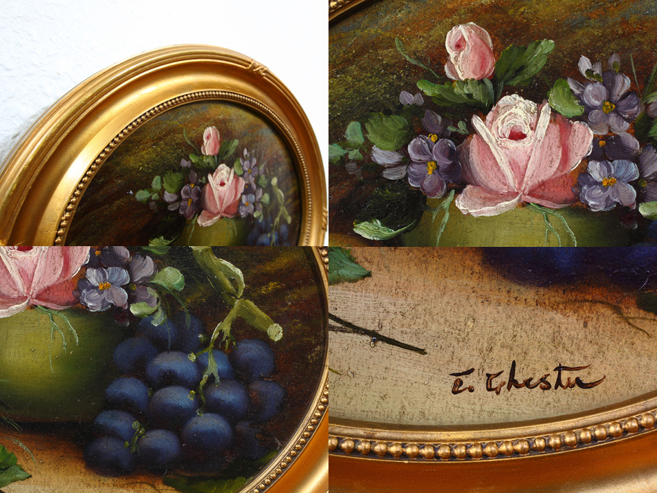 Fruits and flowers on mossy bank / oil painting