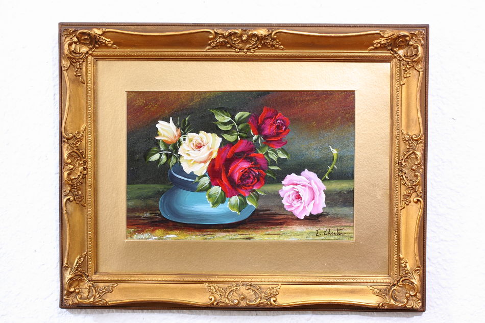 Roses in a Vase / Oil Painting 