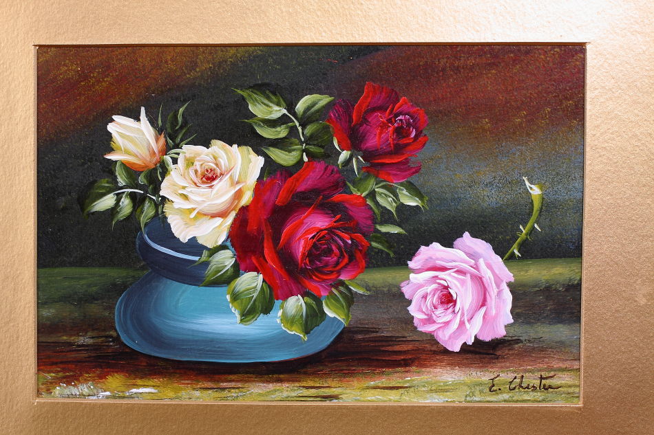 Roses in a Vase / Oil Painting 