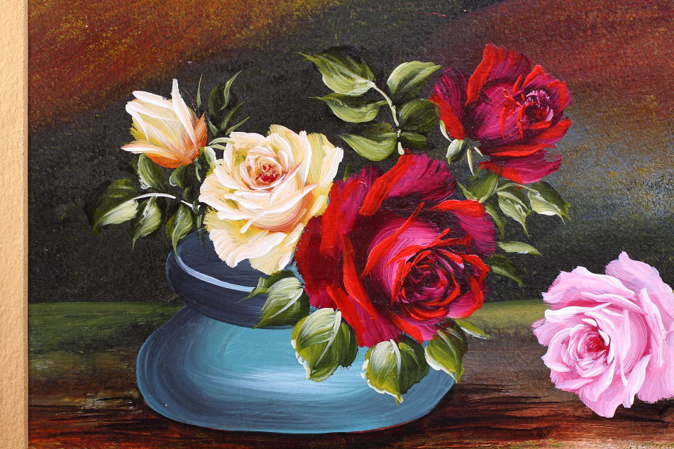 Roses in a Vase / Oil Painting 