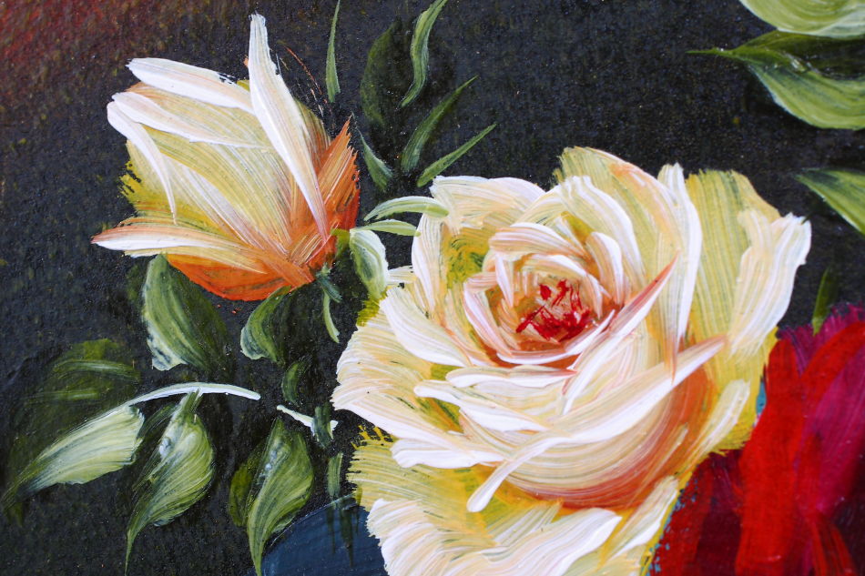 Roses in a Vase / Oil Painting 
